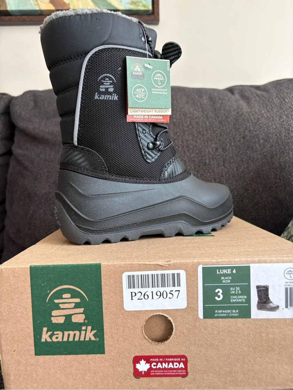 NWT 🎿 Kamik Black Kids Snow Boot with Gray Trim
